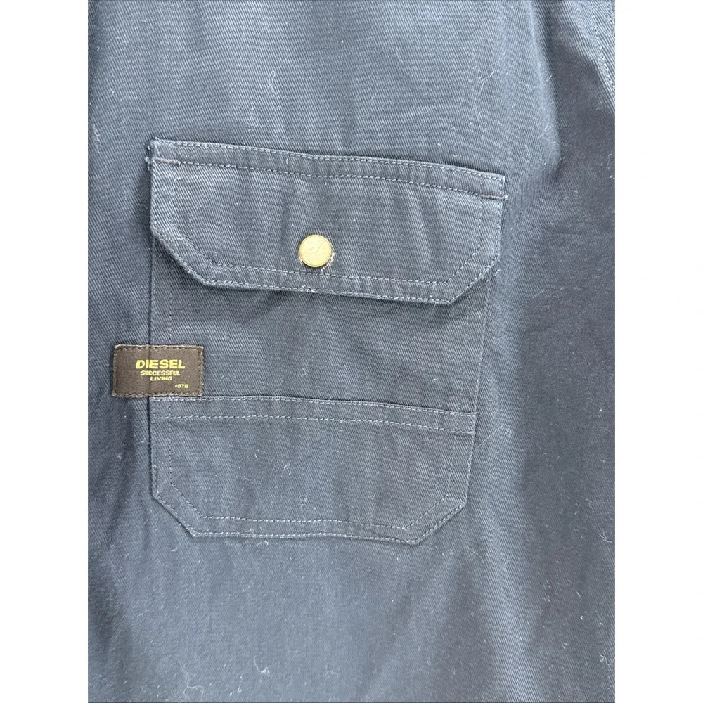 Diesel Successful Living 1979 ‎ Navy Band Collar Pearl Snap Shirt XL